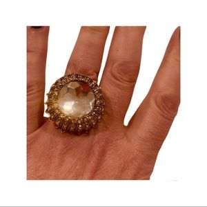 Fabulous silver faceted stone cocktail ring surrounded by crystals set